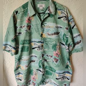 K.A.D. Company Men's Hawaiian Scene Themed Short Sleeve Shirt Made In Myanmar